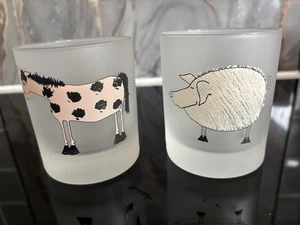 2 x Dartington Designs Frosted Glass Tumblers Vintage Heavy Base. Horse/sheep - Picture 1 of 7