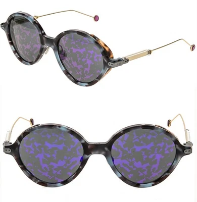 CHRISTIAN DIOR UMBRAGE Havana Purple Mirrored Foliage Print Round Sunglasses - Image 1 of 4