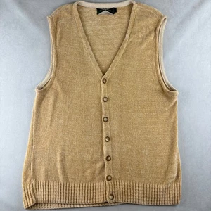 VTG 525 MensWear Sweater Vest Size L Tan  Corduroy Knit Button Front USA Made - Picture 1 of 9