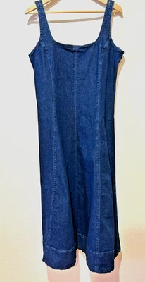 Gap Denim Midi Dress Size Large Blue Fit Flare Cottagecore Stretch Zip Up Modest - Image 1 of 4