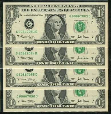 2001 $1.00 FEDERAL RESERVE NOTES - THREE CONSECUTIVE SERIAL NUMBERS plus ONE - Image 1 of 2