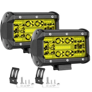 2x5"400W 4 filas Amarillo LED Luz Antiniebla Barra Punto Inundación Conducción Camión ATV 3000K - Imagen 1 de 15