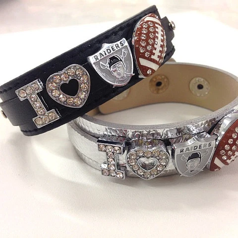 I Love Oakland Raiders Rhinestone Bracelet / Raiders Fan Jewelry / NFL Fan Cover
