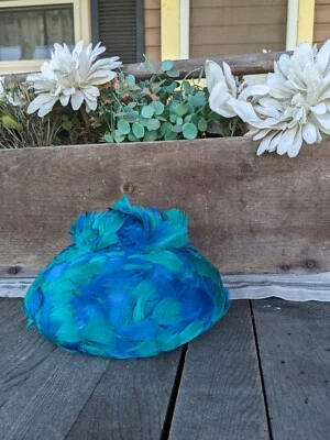 Vintage Unmarked Blue And Green Feathered Woman's Beret (Made In Haiti) - Image 1 of 4