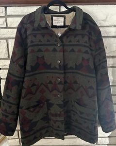 Wetterfeste Vintage Azteken Sherpa gefütterte Jacke Mantel Button Down braun Damen XL - Bild 1 von 10