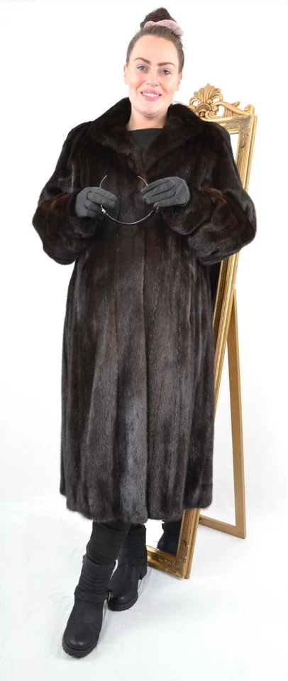 US5202 REAL SAGA MINK FUR COAT RANCH MINK JACKET FULL LENGTH SIZE XL NERZMANTEL - Image 1 of 4