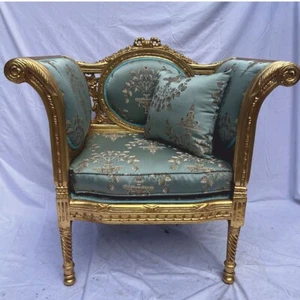 Sillón barroco Casa Padrino con cojín turquesa / dorado - muebles de estilo barroco - Imagen 1 de 4
