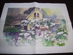 Dimensions No Count 1987 Cross Stitch Printed 3637 Rose Cottage Aide Cloth Only - Picture 1 of 5