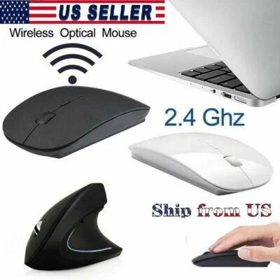 2.4GHZ OPTICAL WIRELESS SLIM MOUSE MICE + USB RECEIVER FOR LAPTOP PC MACBOOK  - Image 1 of 4