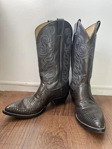 Vintage Cowtown Teju Lizard Leather Gray Blue Brown Cowboy Western Boots Sz 12 E - Picture 1 of 21