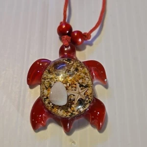 (RED) ACRYLIC TURTLE / OCEAN BEACH Pendant Charm Adjustable Rope Necklace - Picture 1 of 8