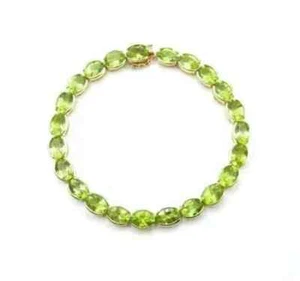 8CT Oval Cut Lab-Created Peridot Women'sTennis Bracelet 14KYell Gold Plated 7.5" - Picture 1 of 4