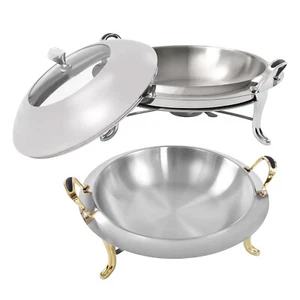 Set piatti sfregamento 3L acciaio inox rotondo buffet scaldavivande vassoio ristorazione padella - Foto 1 di 14