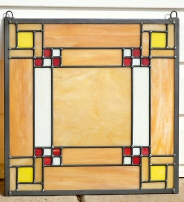 Panel de ventana de vitral Frank Lloyd Wright Panel estilo pradera 16" x 16" Foto 1 de 3