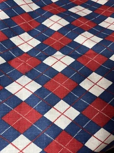 Vntge 70s Concord Kettle Cloth Fabric Cotton Red White Blue Argyle 1.5 yd x 44” - Picture 1 of 7