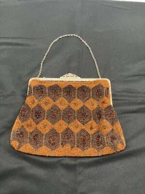 Винтажная сумочка из бронзового и золотого стекла с бисером и серебристой застежкой - Изображение 1 из 4