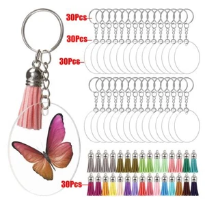 120 Stck. Acryl Schlüsselanhänger Rohlinge mit Quasten Kit Großpackung Kreis Scheibe zum Selbermachen Basteln - Bild 1 von 15