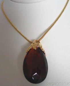 Large Faux Amber Teardrop Pendant with 30" Chain Necklace - Picture 1 of 1