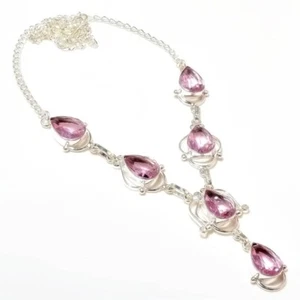 Pink Morganite Gemstone 925 Sterling Silver Handmade Jewelry Necklace Size 18 - Picture 1 of 1