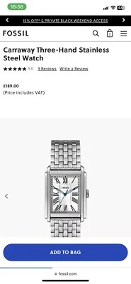 Fossil Carraway Three-Hand Stainless Steel Watch Rrp £189 Christmas Present Gift - image 1 of 4