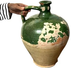 ANTIQUE FRENCH WATER PITCHER HUGE GLAZED TERRACOTTA GARGOULETTE PROVENÇAL 19th c - Picture 1 of 24