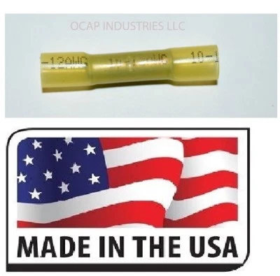 (100) 12-10 ga. YELLOW 3M HEAT SHRINK BUTT WIRE CRIMP CONNECTOR MARINE GRADE - Image 1 of 2