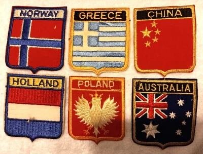 Vintage Lot of 6 International Sew/Iron On Country Patches - Image 1 of 2