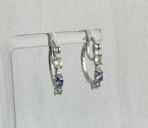 Light Mint Green Garnet, Tanzanite, Moissanite 3/4" Hoop Earrings 925 Silver - Picture 1 of 13