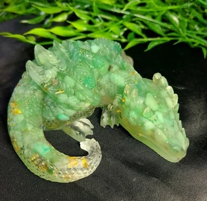 SELTEN 4" grüner Aventurin Quarz Orgonit schlafender Drache mit Flügeln Kristallschnitzerei - Bild 1 von 13