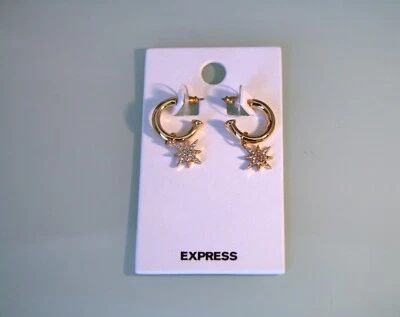 Pendientes de aro abiertos Express tono oro cristal encanto estrella 1 1/8" Foto 1 de 2
