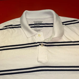 OLD NAVY Men's Polo Shirt Top Large L White Blue Striped Short Sleeve - Picture 1 of 6