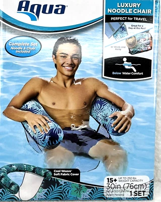 Aqua Luxury Noodle Pool Chair Inflatable Adults Teens Blue Tropical Leaves - Image 1 of 4