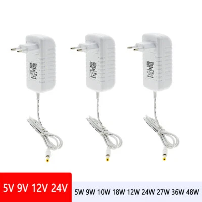 MARKENLOS Weiß 5V 9V 12V 24V DC Steckernetzteil 1A 2A 3A LED Trafo EU Netzteil Netzadapter