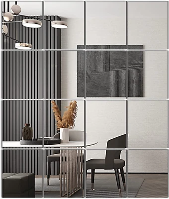 Home Gym Mirror Tiles, 14'' X 12'' Glass Frameless Mirror (16 PCS), Large Wall M - Image 1 of 4