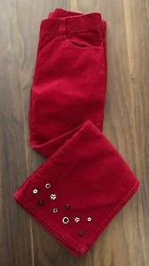 Gymboree HOLIDAY PANDA Girl Red Corduroy Button Pants Sz 7 Black White Adj Waist - Picture 1 of 1