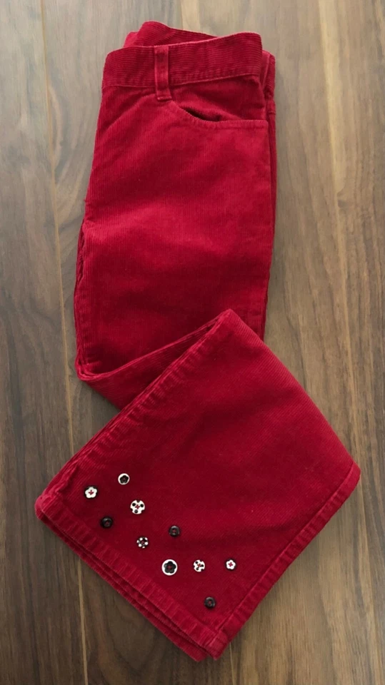 Pantalones Gymboree HOLIDAY PANDA Niña Rojo Pana Botón Talla 7 Negro Blanco Cintura Ajustable Foto 1 de 1