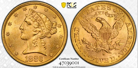1886-S PCGS MS64 $5 Gold Liberty Half Eagle Cover