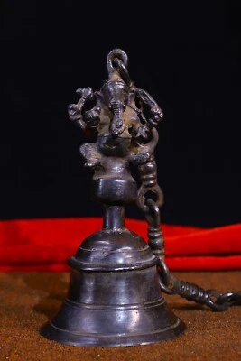 26" Antigo Budismo Tibetano Bronze Ganesha Elefante Deus Buda Zhong Bell Pendurar Parede - Imagem 1 de 4