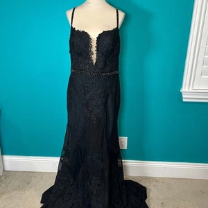 NWT Mac Duggal Womens Embroidered Sleeveless Plunge Neck Trumpet Gown Size 14 - Picture 1 of 9