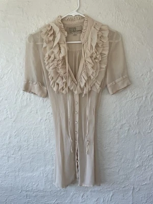 Blusa Top PROJECT ALABAMA Plisada con Volantes 100% Seda Gasa, Atado Trasero; 0 Foto 1 de 4