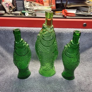 VTG Italian Green Glass-3 Fish Shaped Wine Bottle Decanter 13"-10" Antinori 1960 - Picture 1 of 9