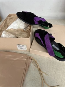 PRADA Colorblock Purple Olive Green Suede Slingback Yellow Heel EU 40 1/2 Italy - Picture 1 of 3