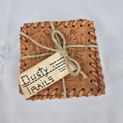 Posavasos de cuero Dusty Trails 4 nuevos cuero mecanizado a mano decoración occidental EE. UU. Foto 1 de 4