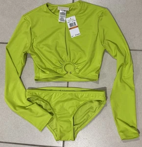 Michael Kors NWT $118 Swimsuit L/S Rash-guard Crop Keyhole detail Size S Limeade - Picture 1 of 2