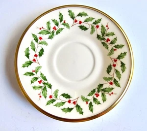 Lenox "Holiday" Coffee Cup Saucer Christmas Holly Gold Edging - Picture 1 of 4
