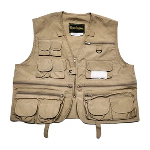 REMINGTON Vest Size L Hunting Multi-Pocket Fly Fishing Tan Khaki Full Zip - Picture 1 of 10