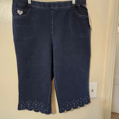 Quacker Factory Dream Jeannes Pedal Pushers Pull On Daisy New Indigo Blue 1X - Image 1 of 4