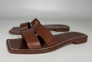 MANGO Women's Brown Leather Slide Sandals SZ 39 US 9 - Picture 1 of 8