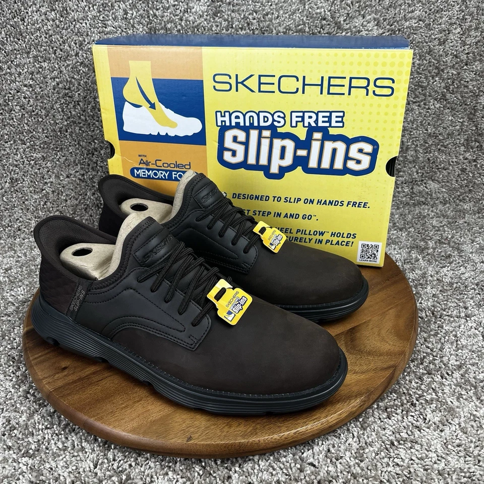 Skechers 11.5 Slip-Ins Garza Gervin Mens Brown Leather shoes- 205046 -Size 11.5