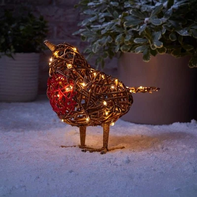 VALUELIGHTS Christmas Light LED Rattan Robin 40cm Warm White Xmas Decoration Battery Lamp